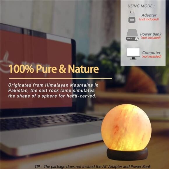 USB Himalayan Salt Lamp with 8 Colors Changing,Lovely Round Crystal Salt Rock - Picture 5 of 7